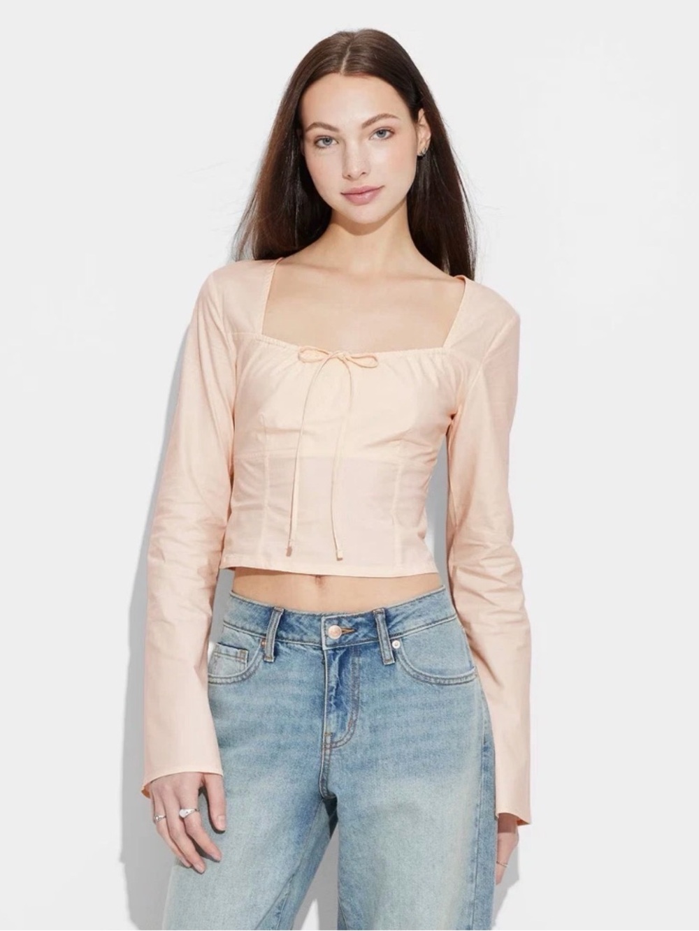 Women’s Cotton Milkmaid Top Lightweight Crisp NEW Peach Baby Light Long Sleeve